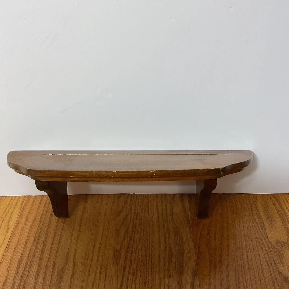 Vintage Wood Wall Shelf, 18 Inch Brown Display Ledge with Curved Brackets